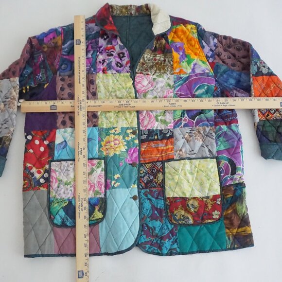 Vintage Multicolor Floral Patchwork Quilted Button Front Jacket Shacket M - Picture 3 of 11